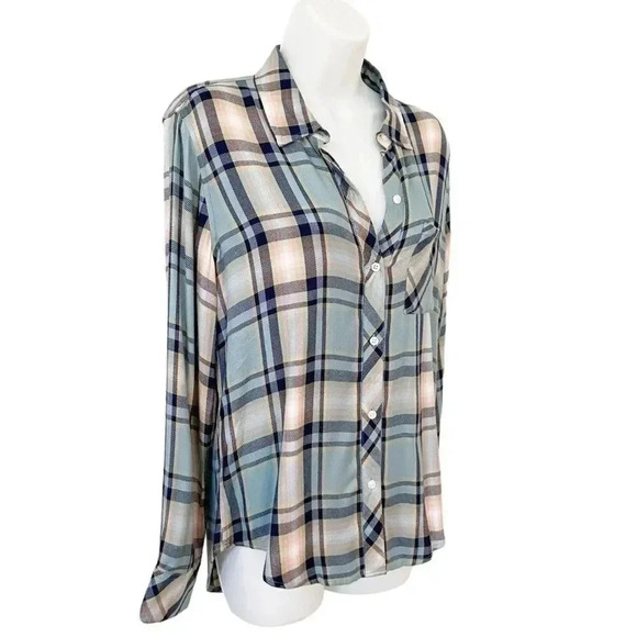Rails Hunter Plaid Flannel Teal Peach Navy size Small - Picture 1 of 10